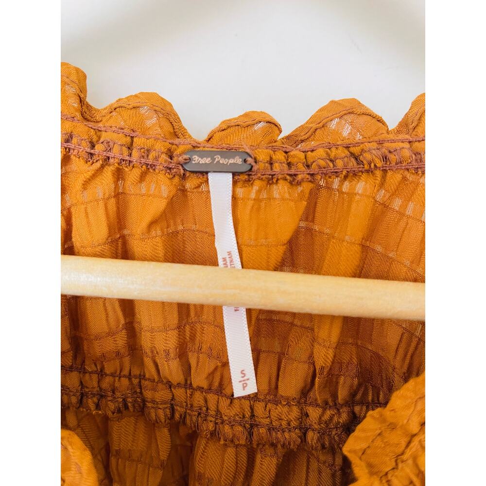 Free People Rust Orange Textured Button-Front Blouse - Picture 4 of 8